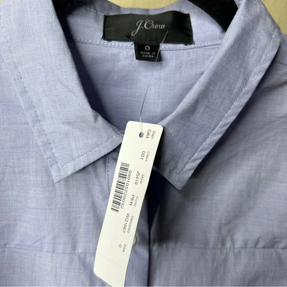 J CREW Blue Tie-Waist Shirtdress in End-On-End Cotton - J5419 - Sz 0 - Picture 7 of 13